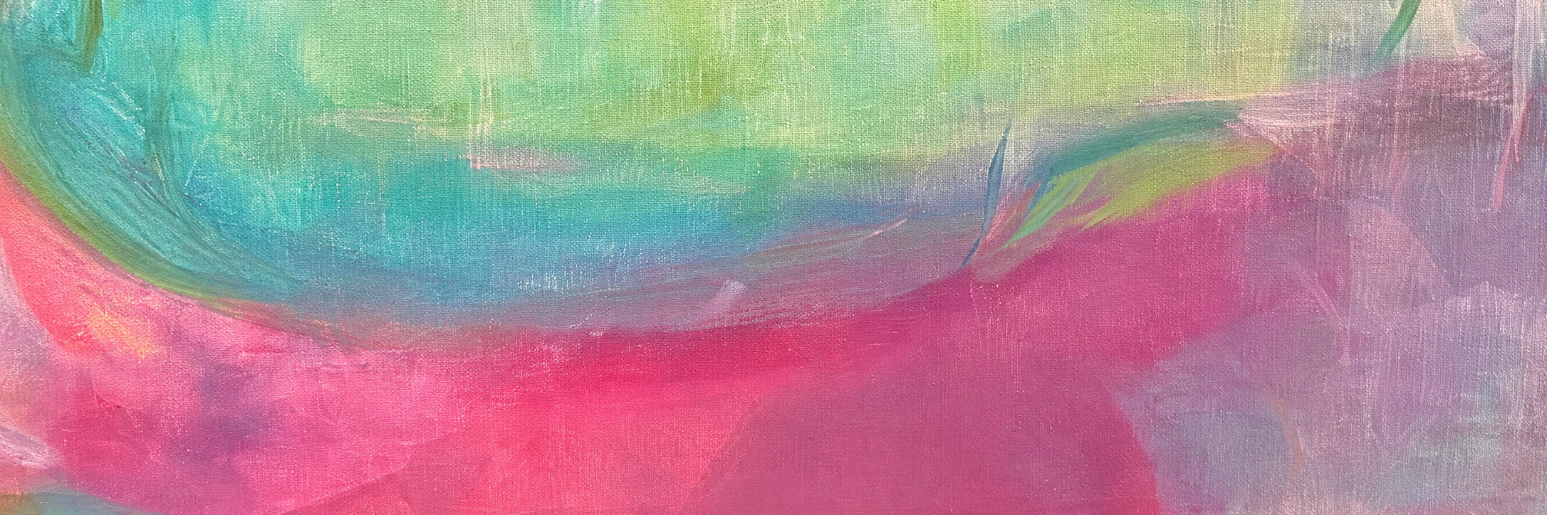 Detail eines abstrakten Gemäldes von Simone Schweiger mit türkisgrünen, rosa und violetten Farbschichten.
